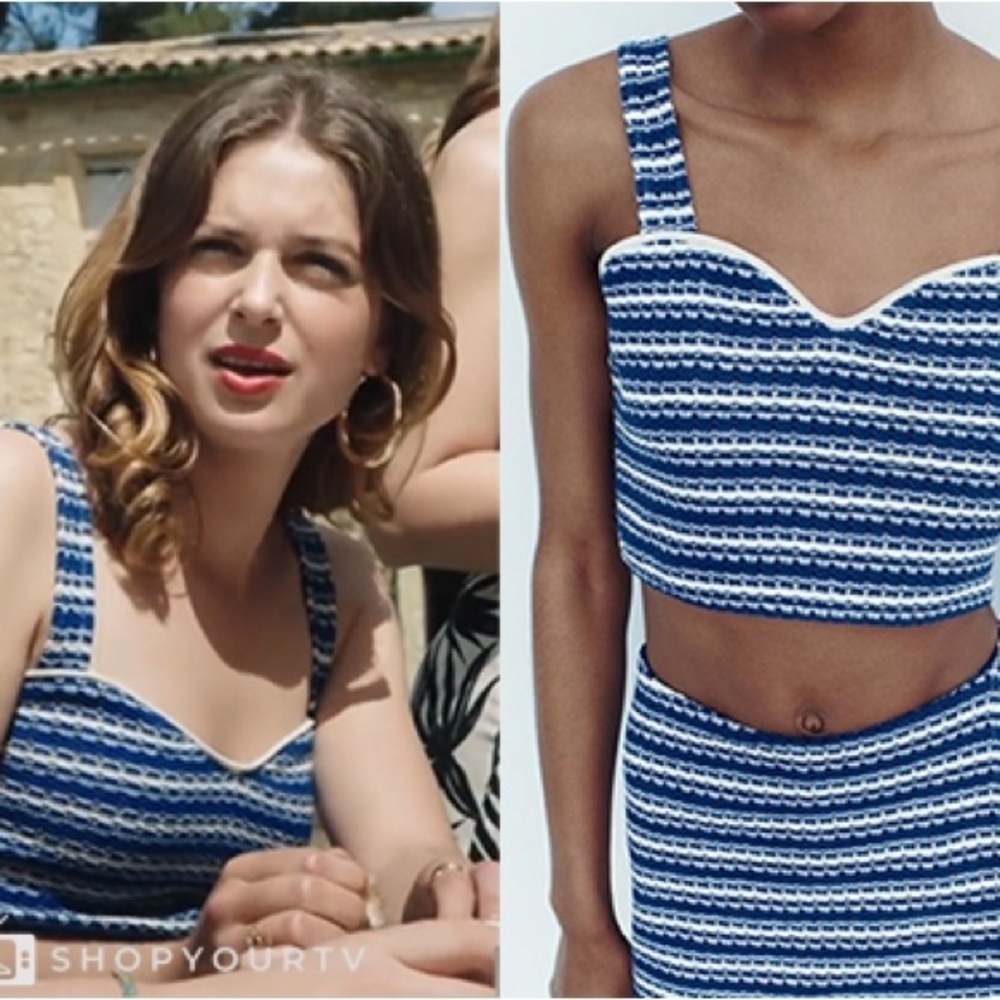 Zara Blue and White Striped Crop Top Size L New with out tags